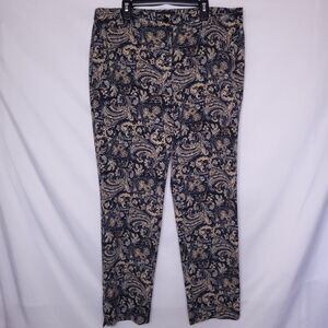 Talbots Navy and Cream Paisley Cropped Pants